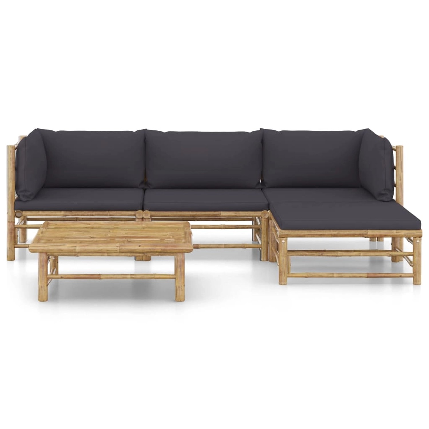 vidaXL 5-tlg Garten-Lounge-Set mit Dunkelgrauen Kissen Bambus Modell 2 günstig online kaufen