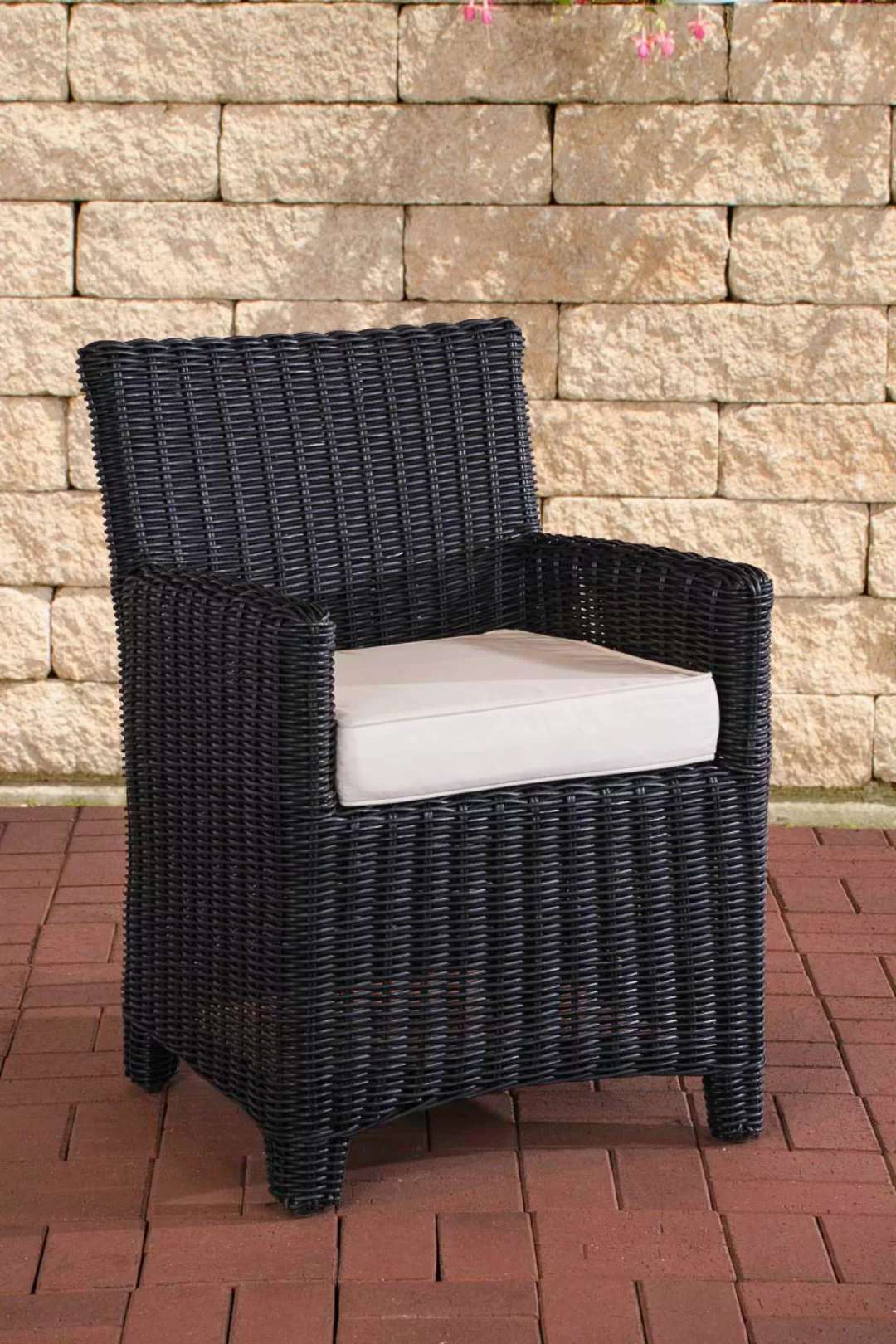 Polyrattan Sessel St. Augustin-rund/schwarz-Cremeweiß günstig online kaufen