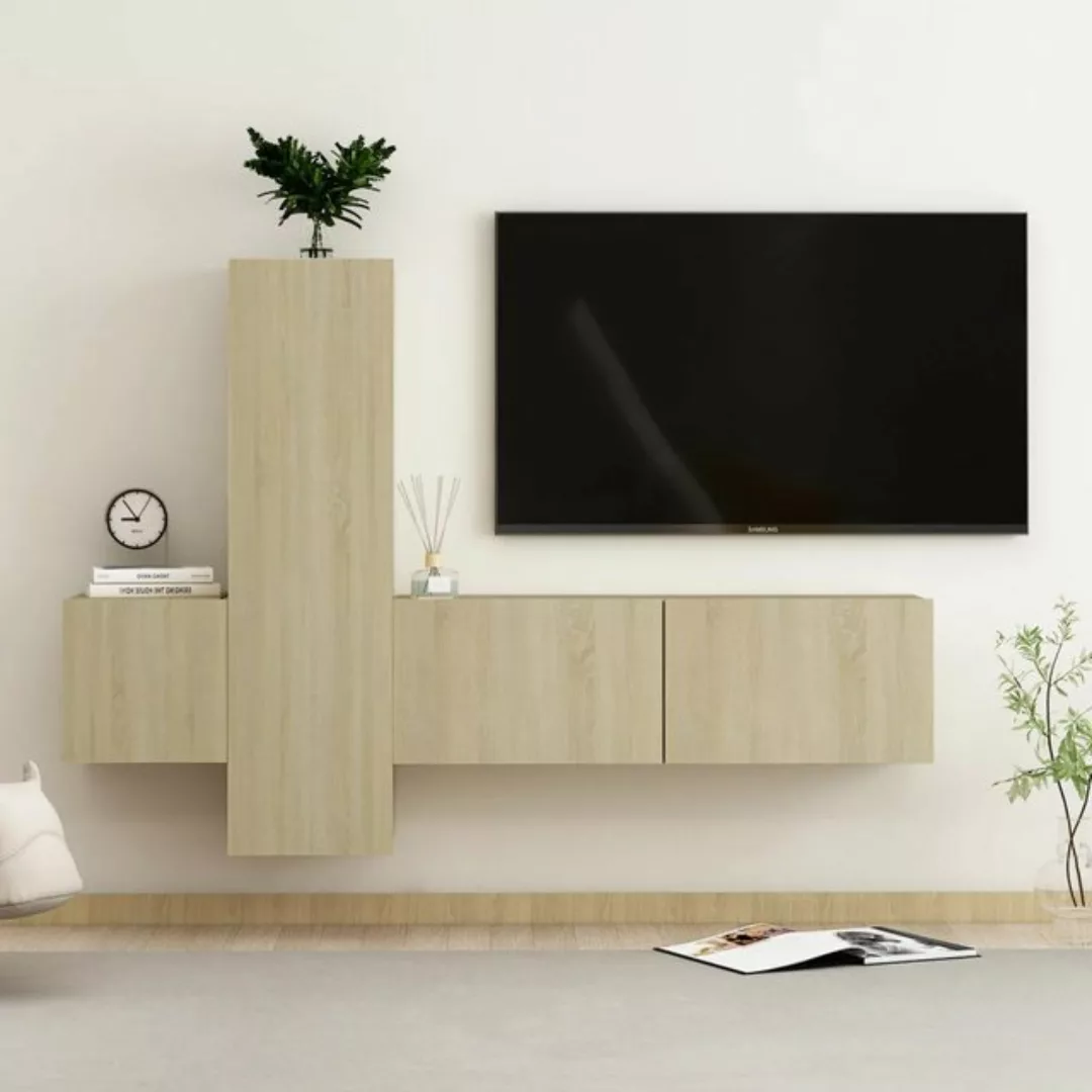 vidaXL TV-Schrank 3-tlg TV-Schrank-Set Sonoma-Eiche Spanplatte TV-Konsole f günstig online kaufen