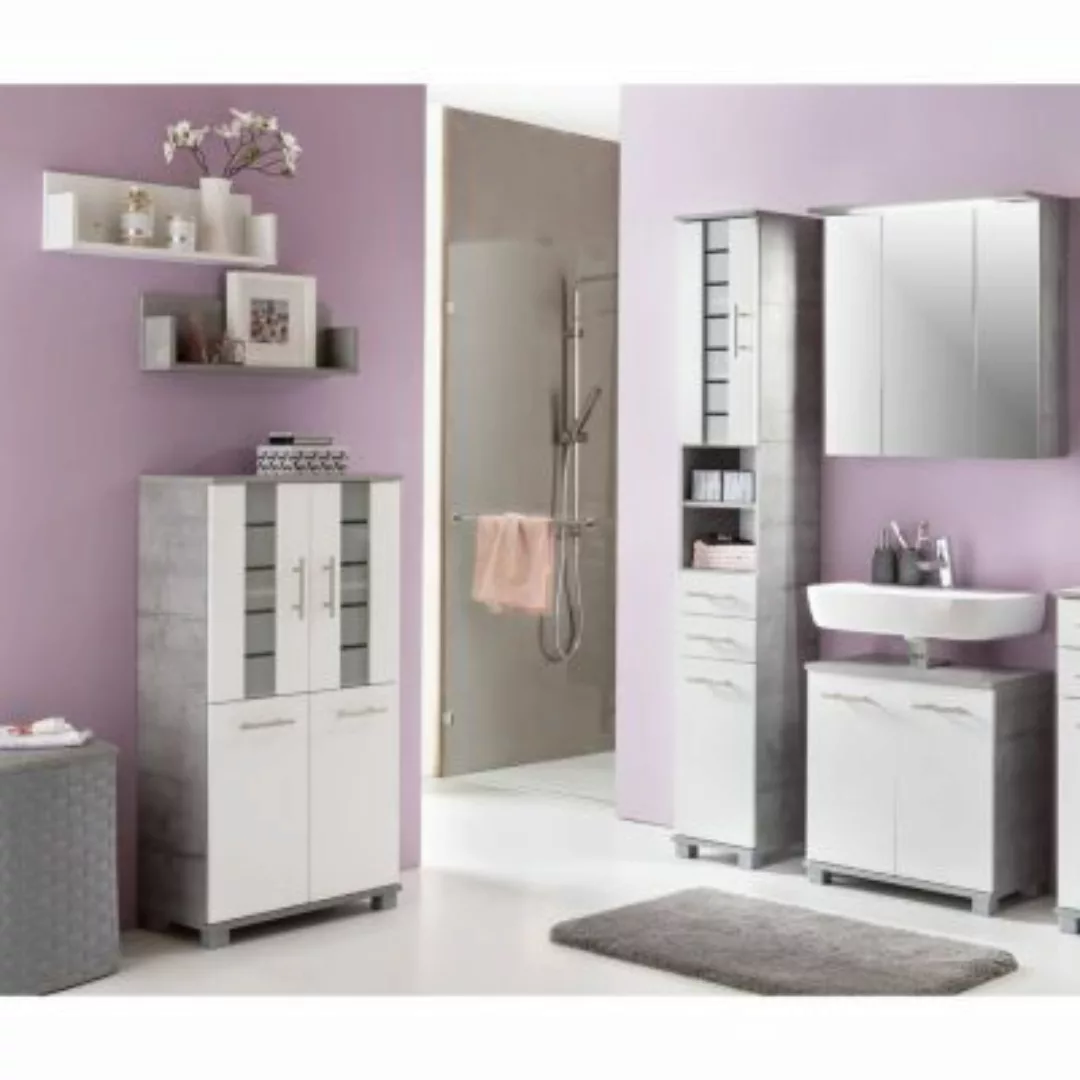 Lomadox Badezimmermöbel Set NITRA-80 in Kreideweiß mit Steingrau günstig online kaufen
