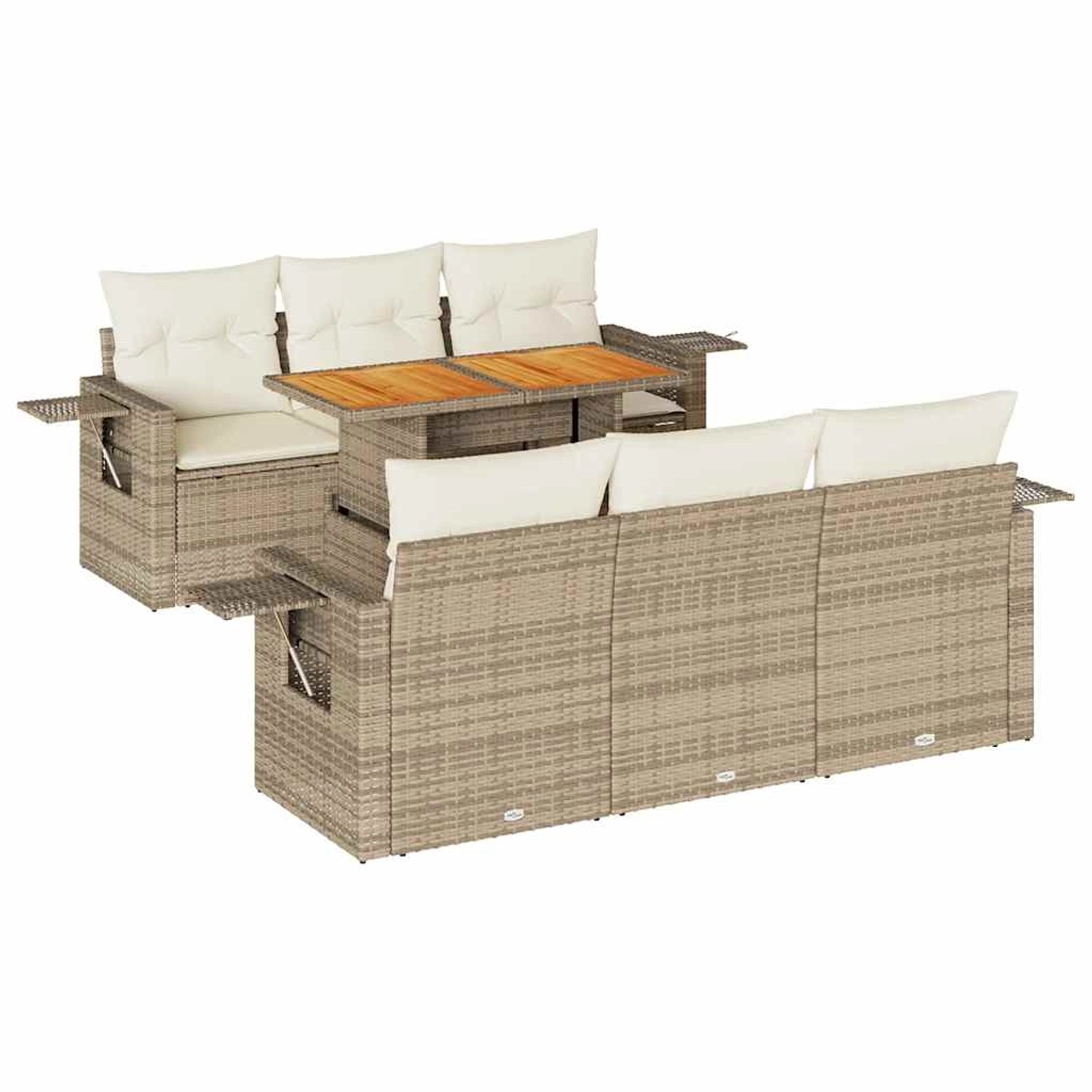 vidaXL 7-Tlg Garten-Sofagarnitur mit Kissen Beige Poly Rattan 3327110 günstig online kaufen