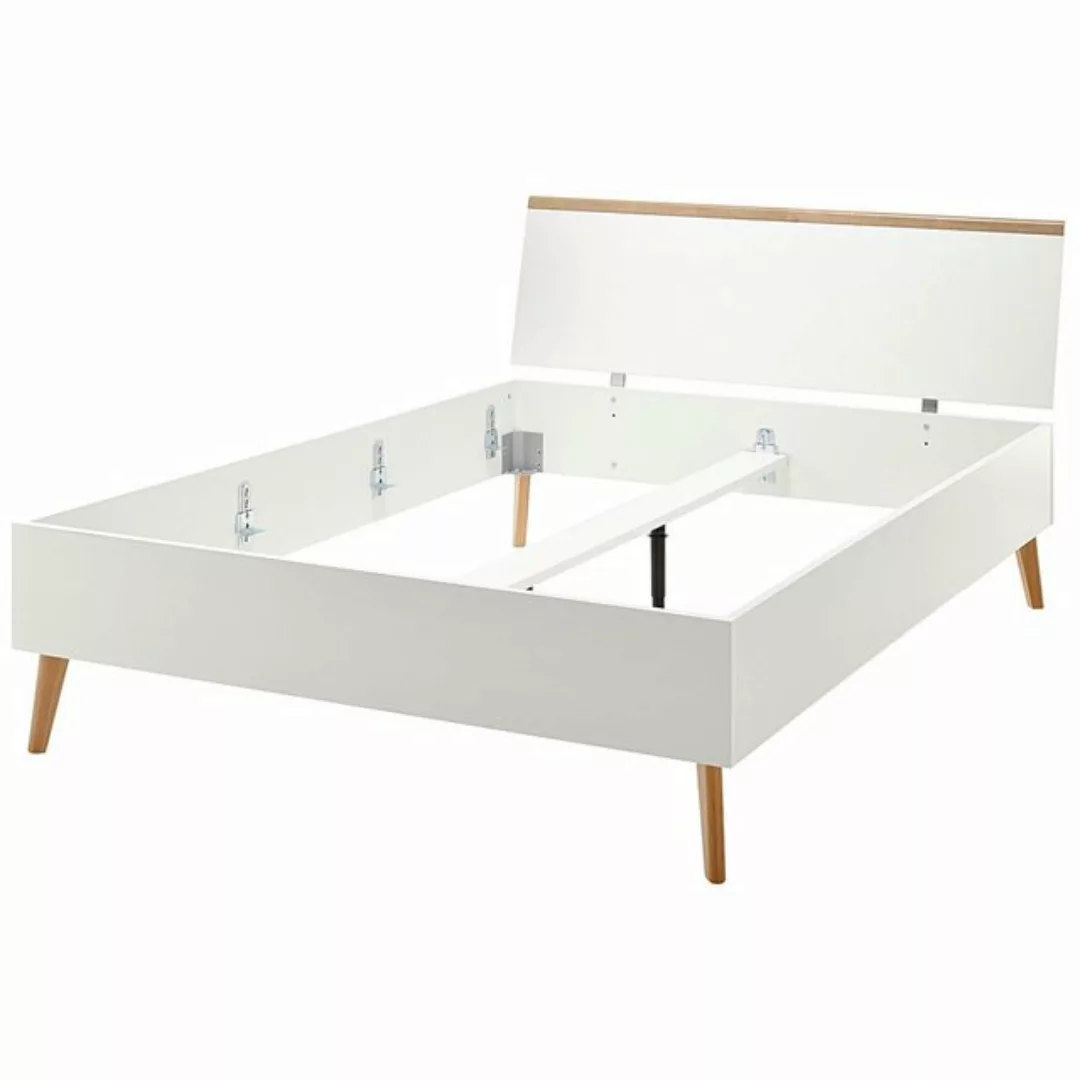 Lomadox Bettgestell MAINZ-61, weiß matt mit Eiche Riviera Nb. 145x44x210 cm günstig online kaufen