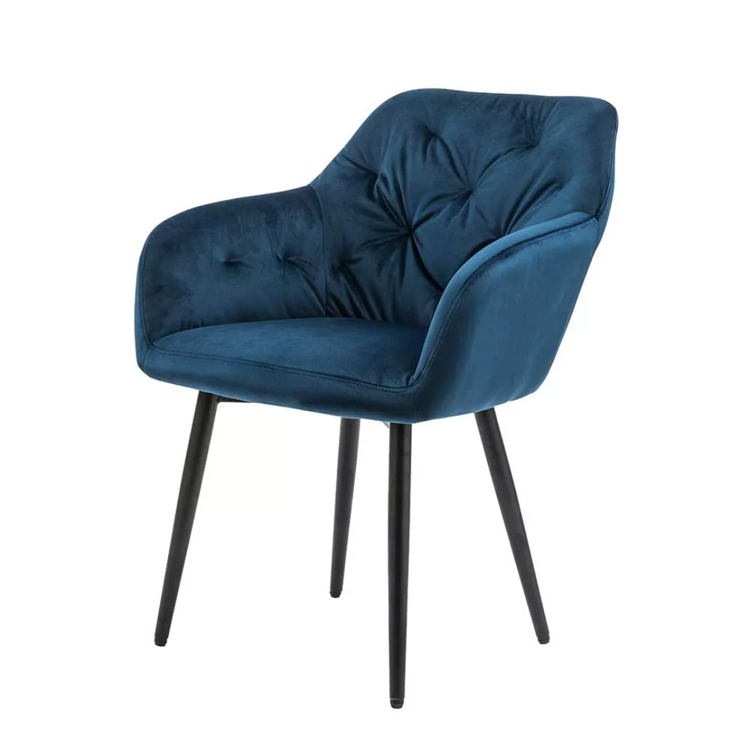 Armlehnstuhl in Blau Samt Retro Design günstig online kaufen