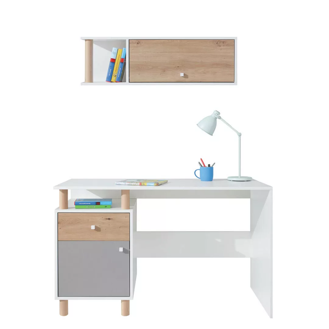Jugendzimmer Schreibtisch Set 2-teilig FAIRFAX-133 in weiß mit Eiche und gr günstig online kaufen