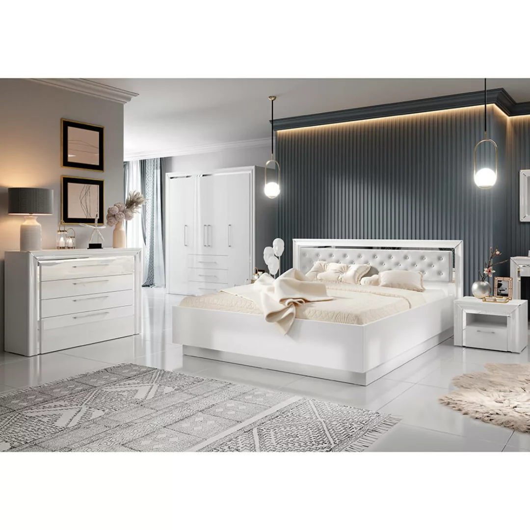 Schlafzimmer Set 5-teilig ASERI-83 mit Bett 180x200 in weiß Hochglanz günstig online kaufen
