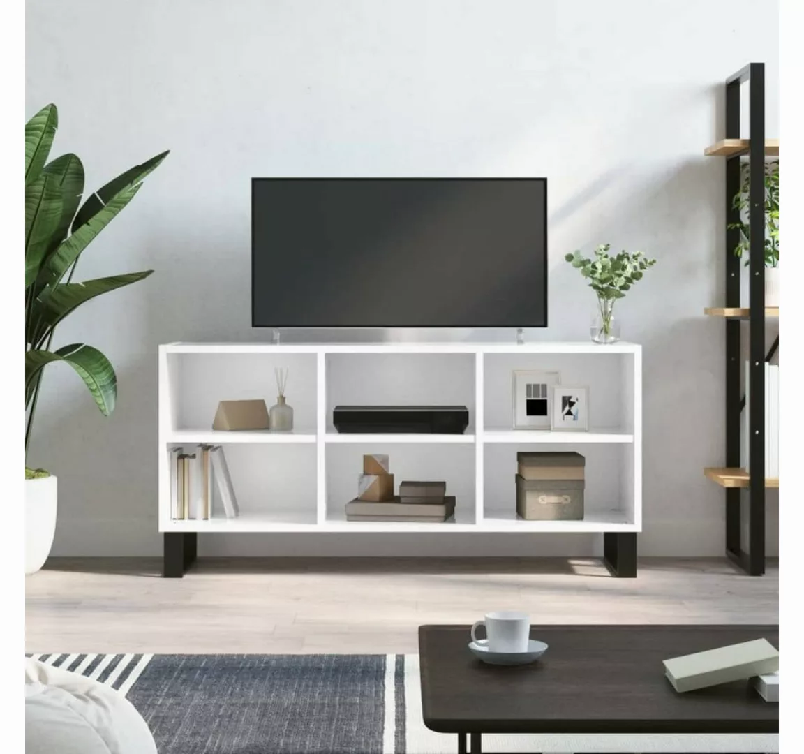 furnicato TV-Schrank Hochglanz-Weiß 103,5x30x50 cm Holzwerkstoff günstig online kaufen