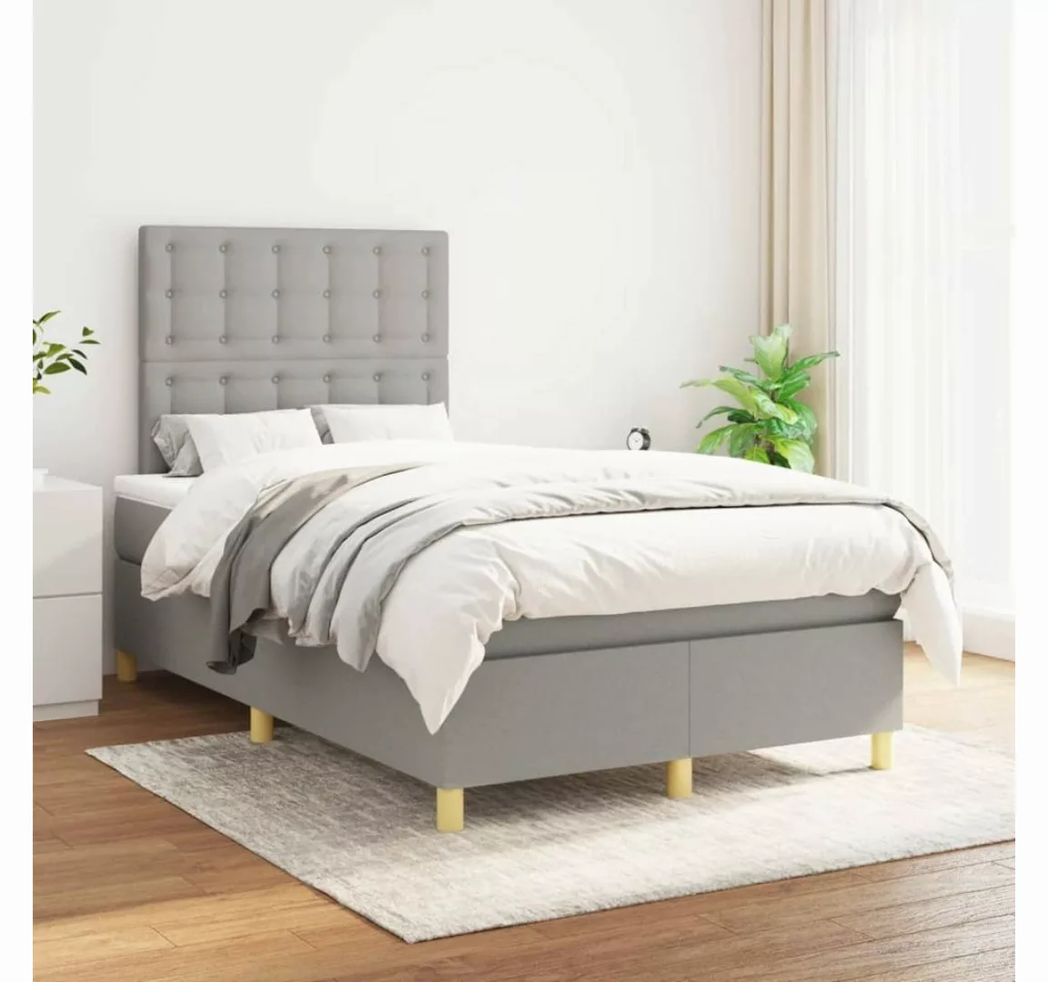 furnicato Bett Boxspringbett mit Matratze Hellgrau 120x200 cm Stoff günstig online kaufen