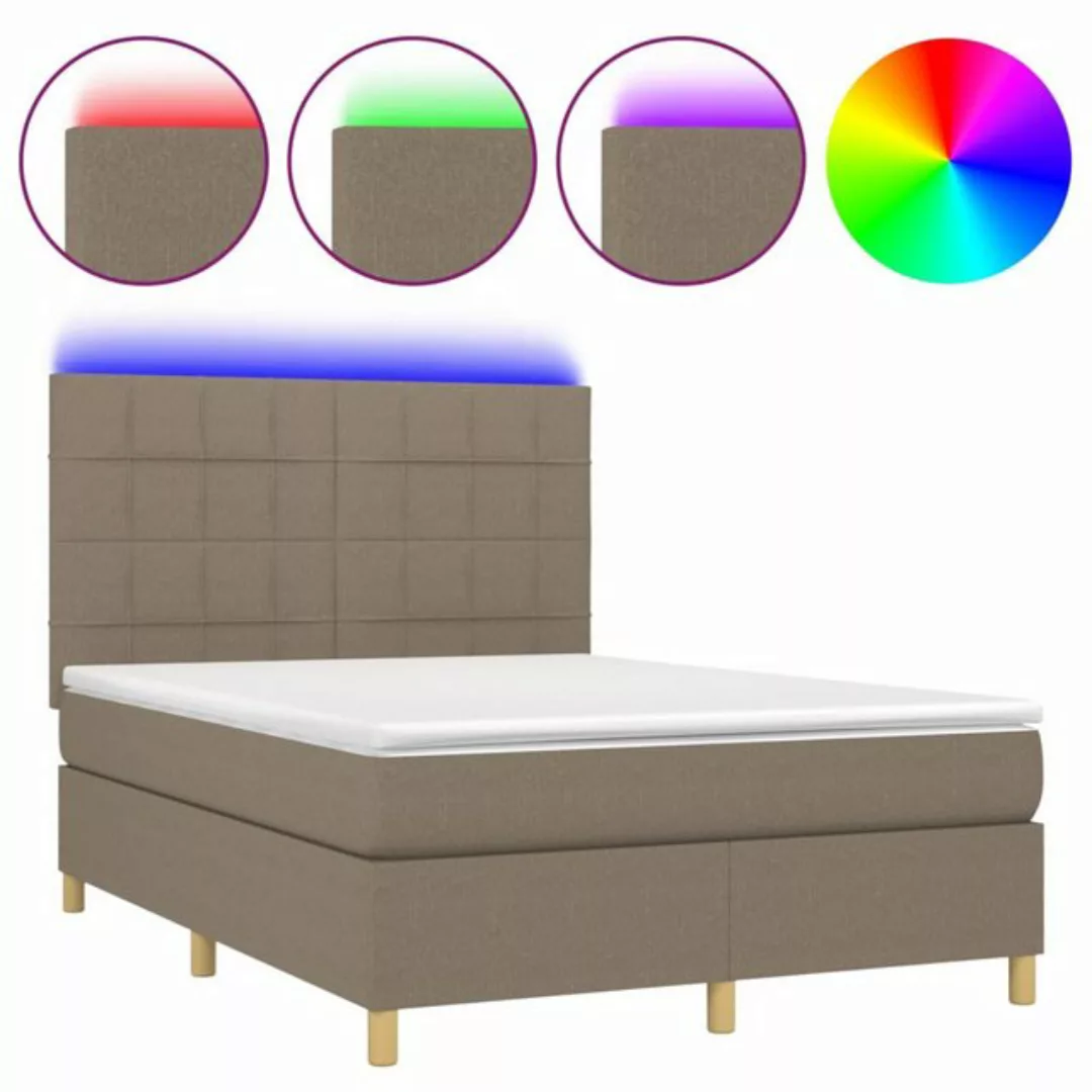 vidaXL Boxspringbett (140 x 190 cm, Quadrate, Taupe), mit LED günstig online kaufen