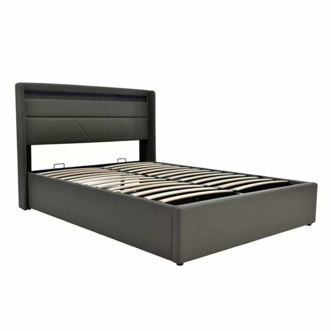 Gotagee Polsterbett Hydraulisch Doppelbett LED+Stauraum Weiß/Grau Jugendbet günstig online kaufen