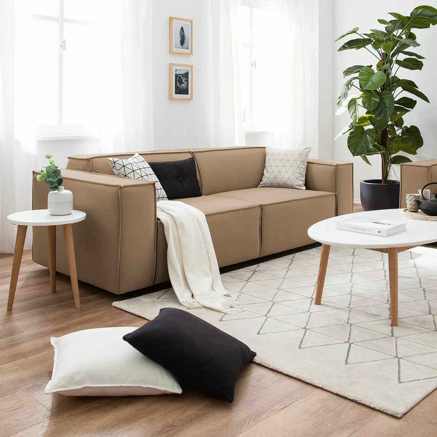 home24 Sofa Kinx 2,5-Sitzer Cappuccino Strukturstoff 223x72x96 cm (BxHxT) M günstig online kaufen