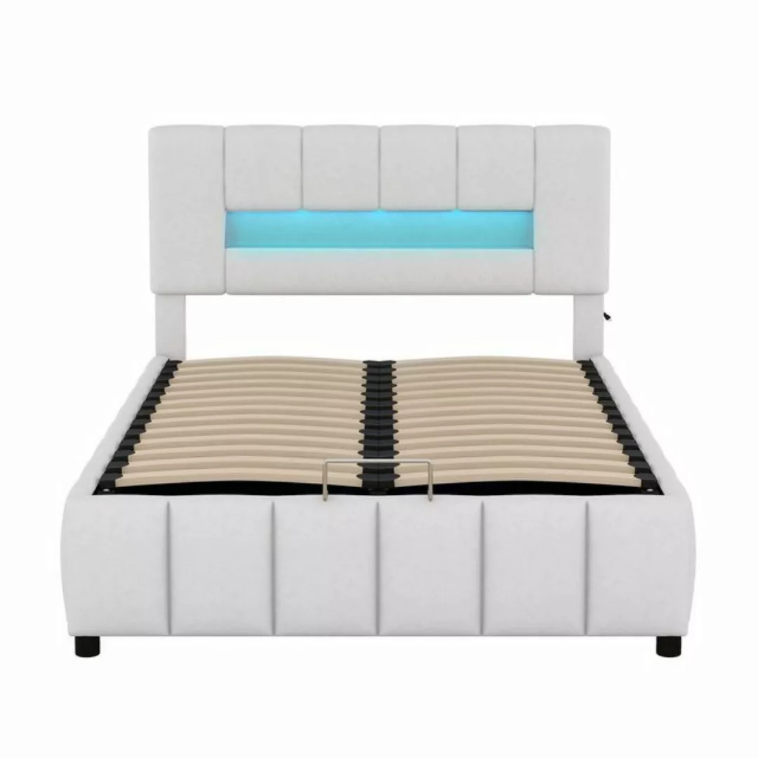 Fangqi Polsterbett 140x200 cm gepolstertes Doppelbett mit LED-Beleuchtung u günstig online kaufen