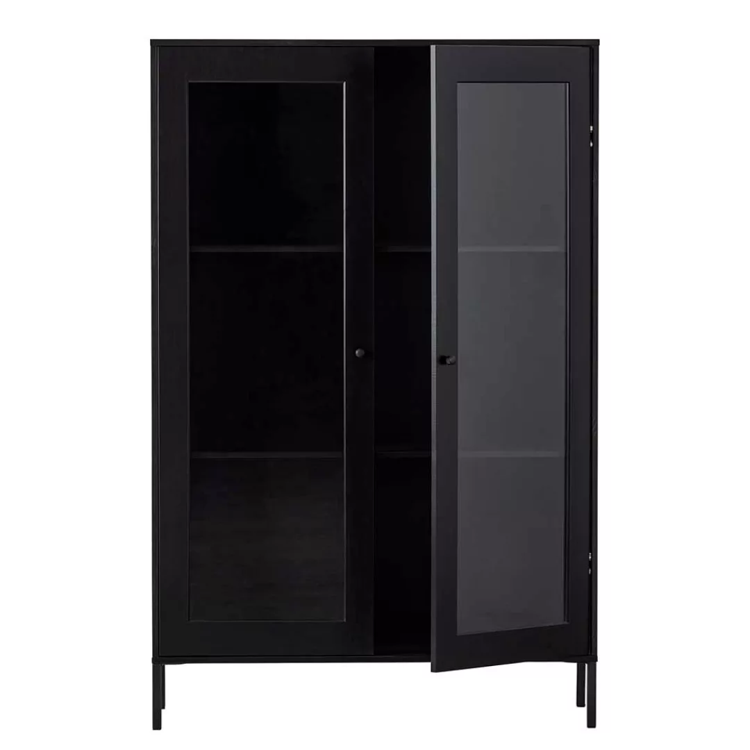 Schwarze Esszimmer Vitrine 100 cm breit zwei Glastüren günstig online kaufen