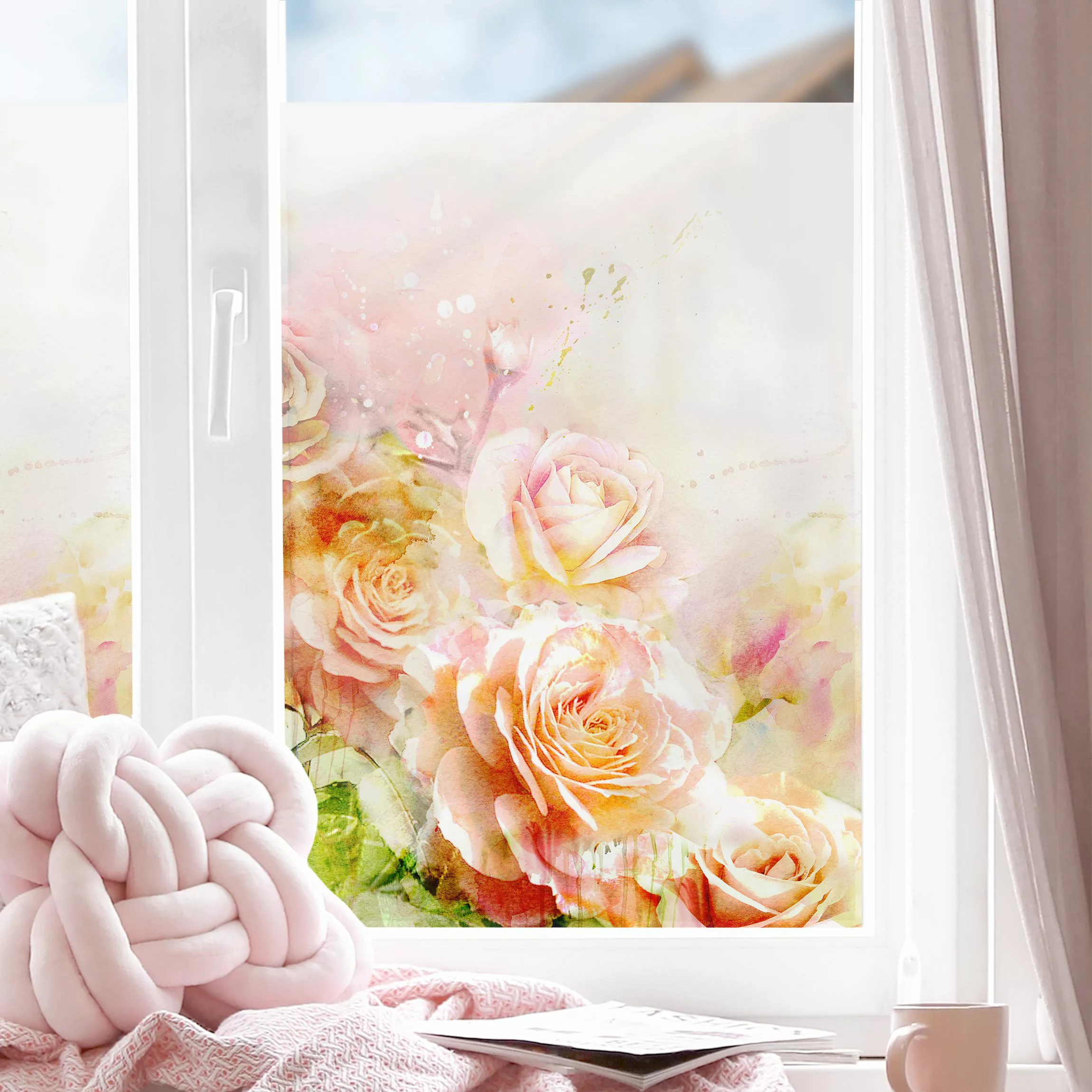 Fensterfolie Aquarell Rosen Komposition günstig online kaufen