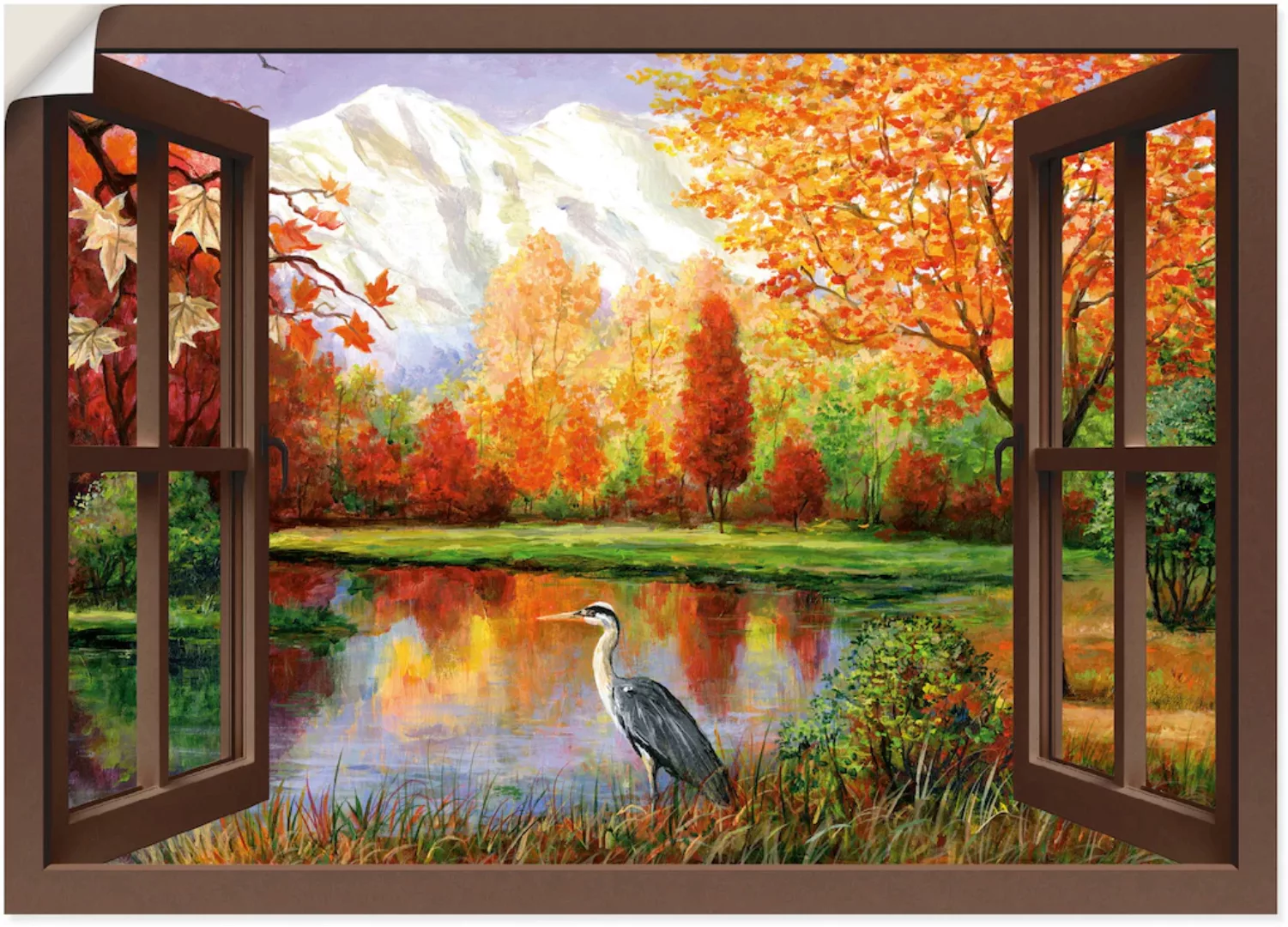 Artland Wandbild "Herbst am See Ausblick", Fensterblick, (1 St.) günstig online kaufen