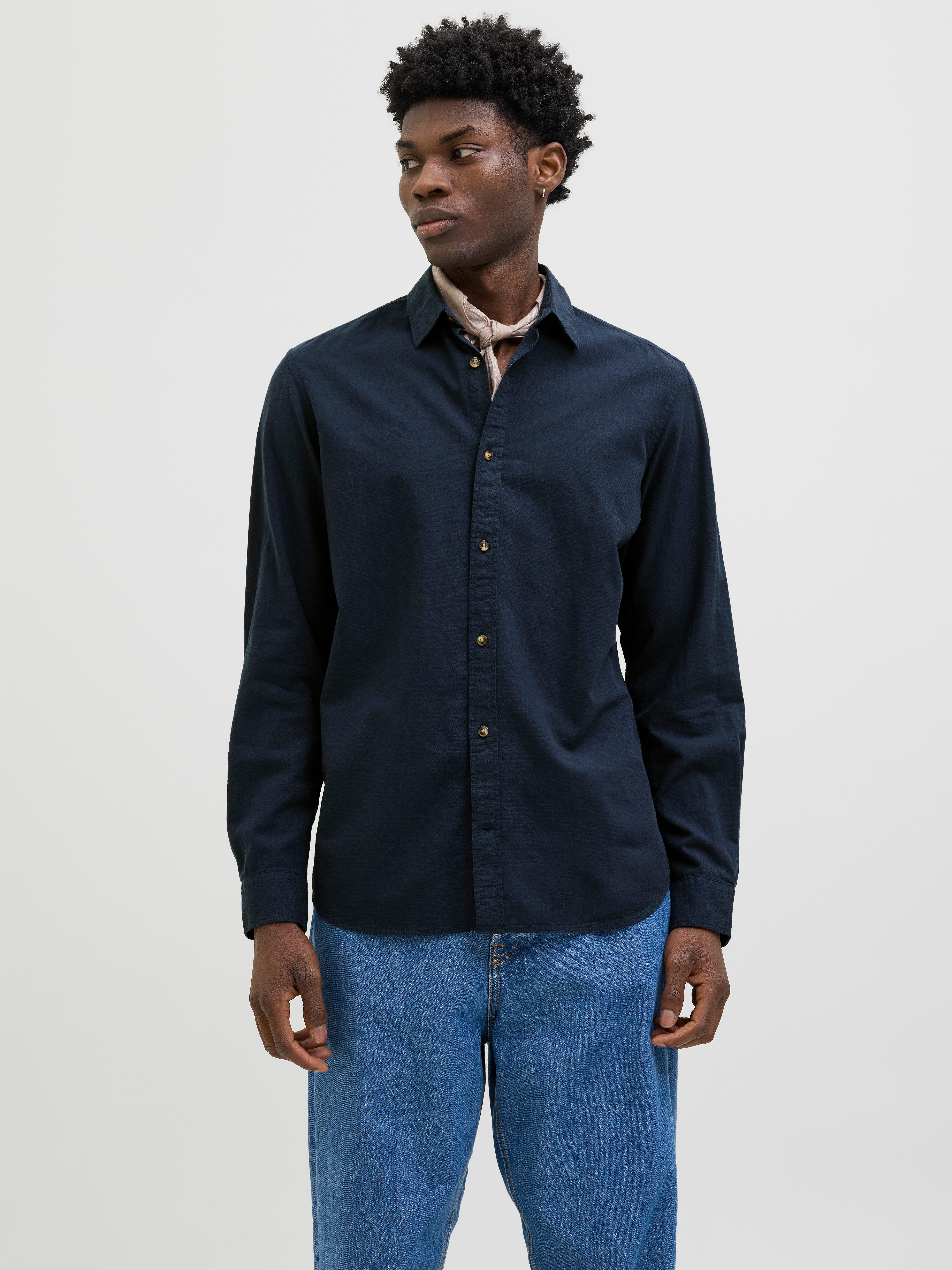 Jack & Jones Langarmhemd "JJESUMMER BAND SHIRT LS SN", mit Bandkragen günstig online kaufen