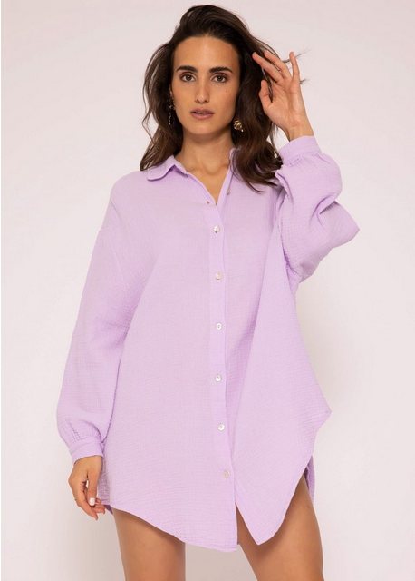 SASSYCLASSY Longbluse Oversize Musselin Bluse Damen Langarm Hemdbluse lang günstig online kaufen