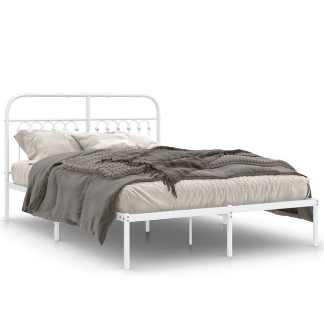 vidaXL Bett, Bettgestell mit Kopfteil Metall Weiß 135x190 cm günstig online kaufen