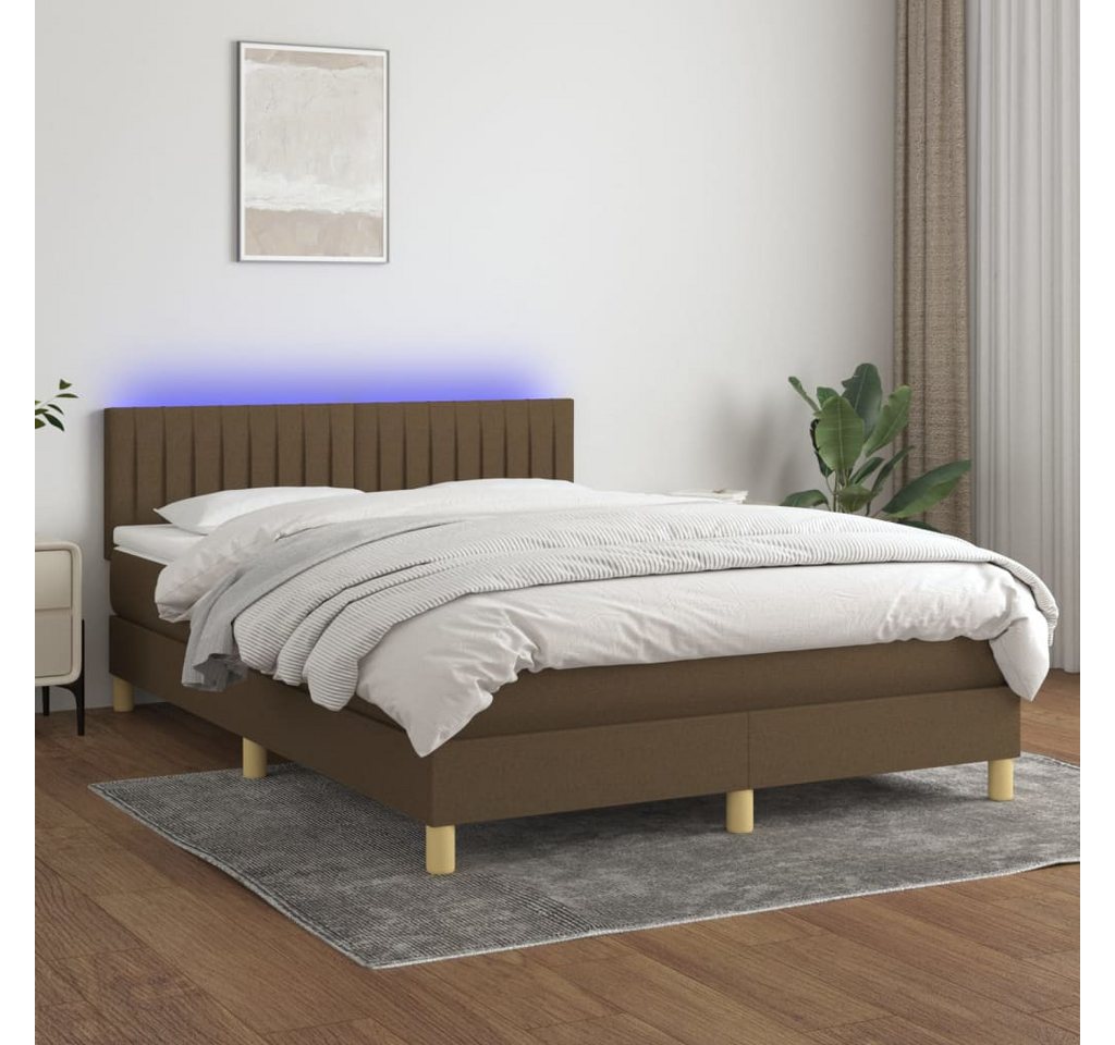 vidaXL Boxspringbett Boxspringbett mit Matratze LED Dunkelbraun 140x190 cm günstig online kaufen