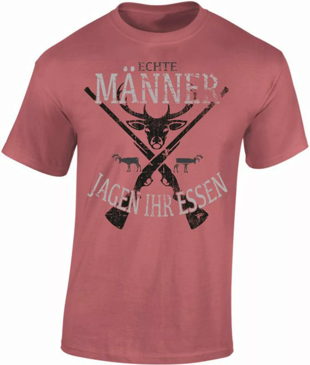 Baddery Print-Shirt Jäger T-Shirt - "Echte Männer jagen ihr Essen" - Retro günstig online kaufen