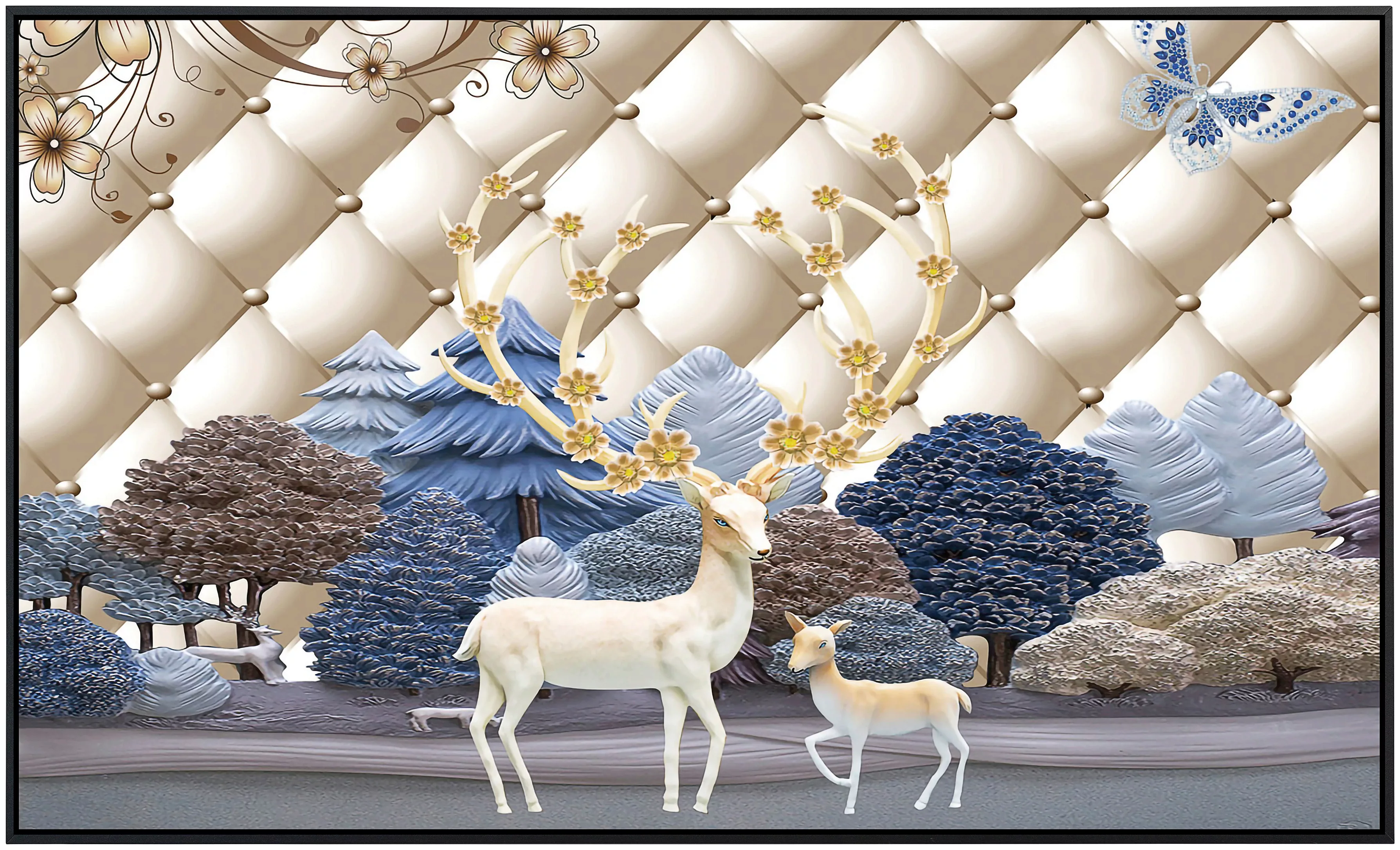 Papermoon Infrarotheizung »Muster mit Hirschen gold blau weiß«, sehr angene günstig online kaufen