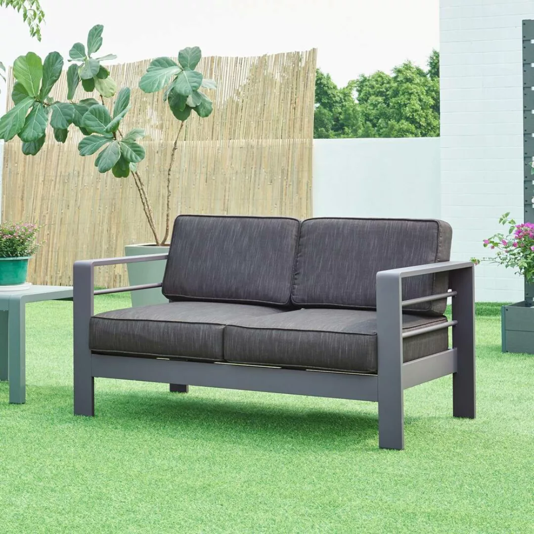 2-Sitzer Outdoor-Sofa AACHEN-100 Aluminium Dunkelgrau günstig online kaufen