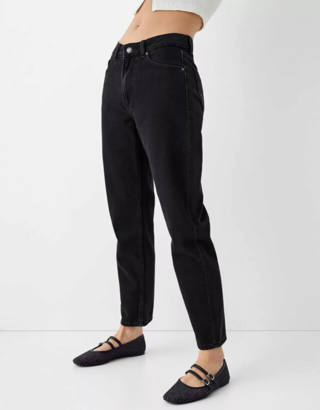 Bershka Mom-Jeans Damen 44 Schwarz günstig online kaufen