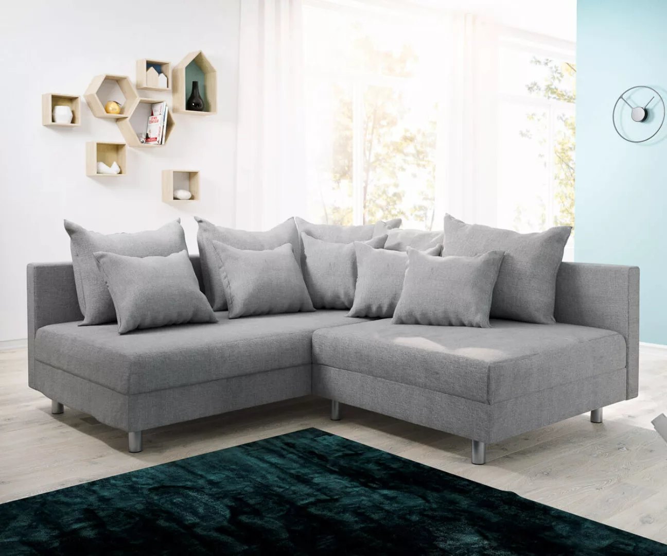 DELIFE Ecksofa Clovis, Grau Flachgewebe Ottomane Links modular günstig online kaufen