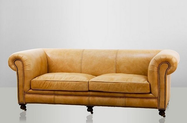 Casa Padrino Chesterfield-Sofa Chesterfield Luxus Echt Leder Sofa 2.5 Seate günstig online kaufen