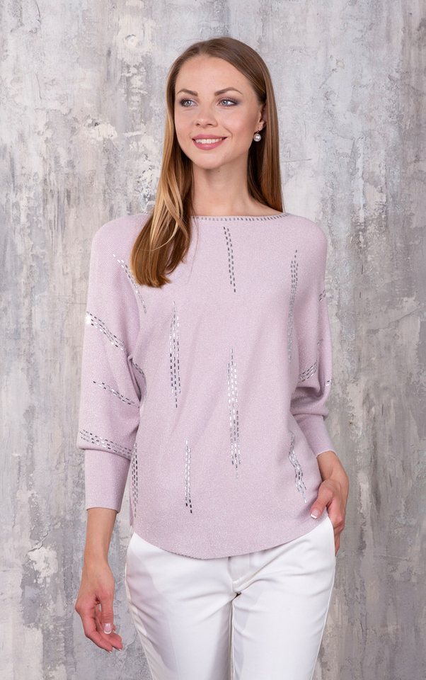 Passioni Strickpullover zartrosa Pullover mit Glitzergarn und Kristalldetai günstig online kaufen