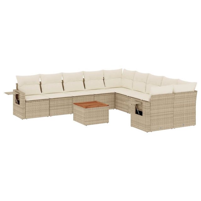 vidaXL Sofaelement 11-tlg. Garten-Sofagarnitur mit Kissen Beige Poly Rattan günstig online kaufen