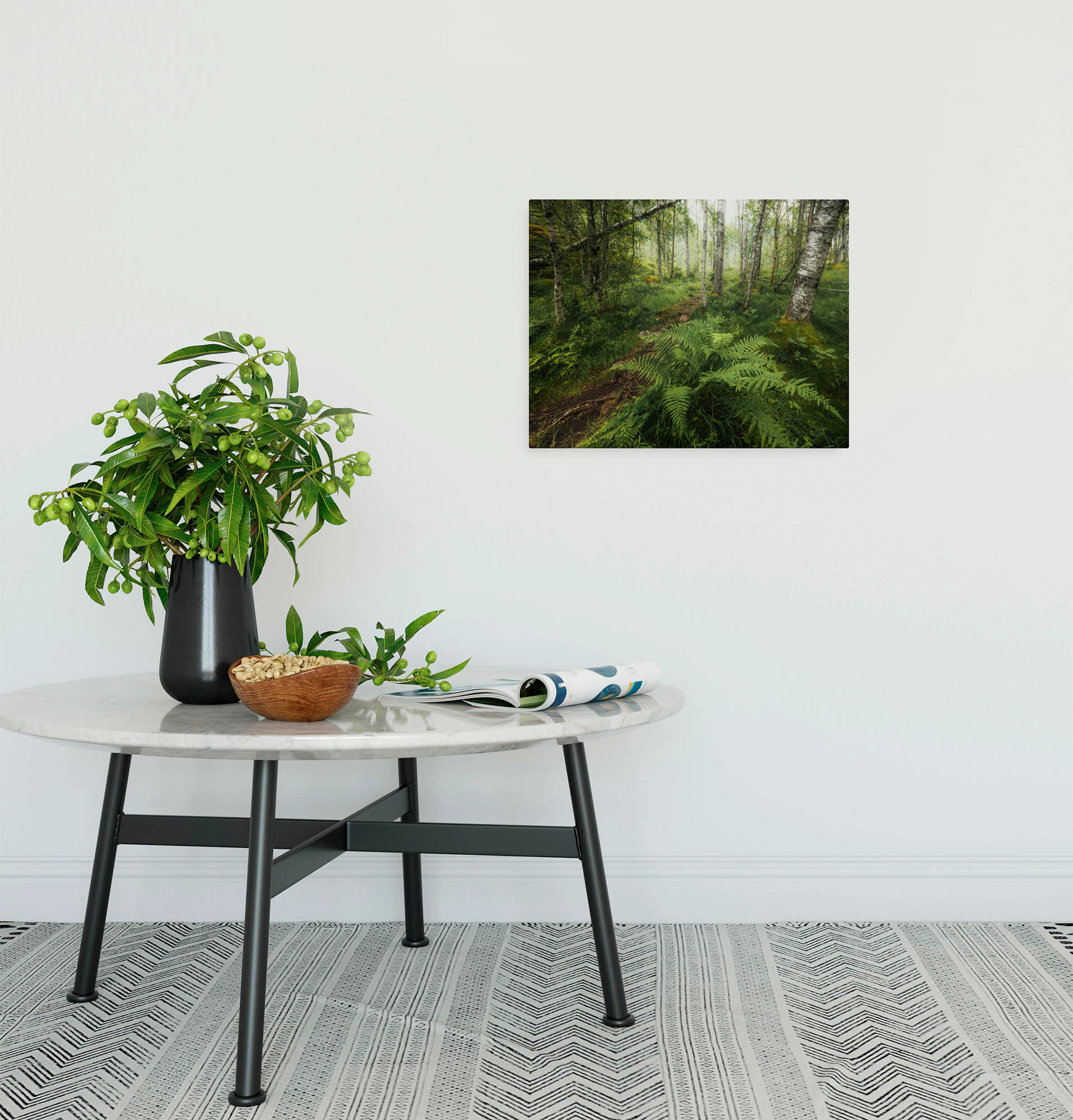 Komar Leinwandbild "Mystic Birch Grove", Baum-Blätter-Natur-Berge-Blumen-Fo günstig online kaufen