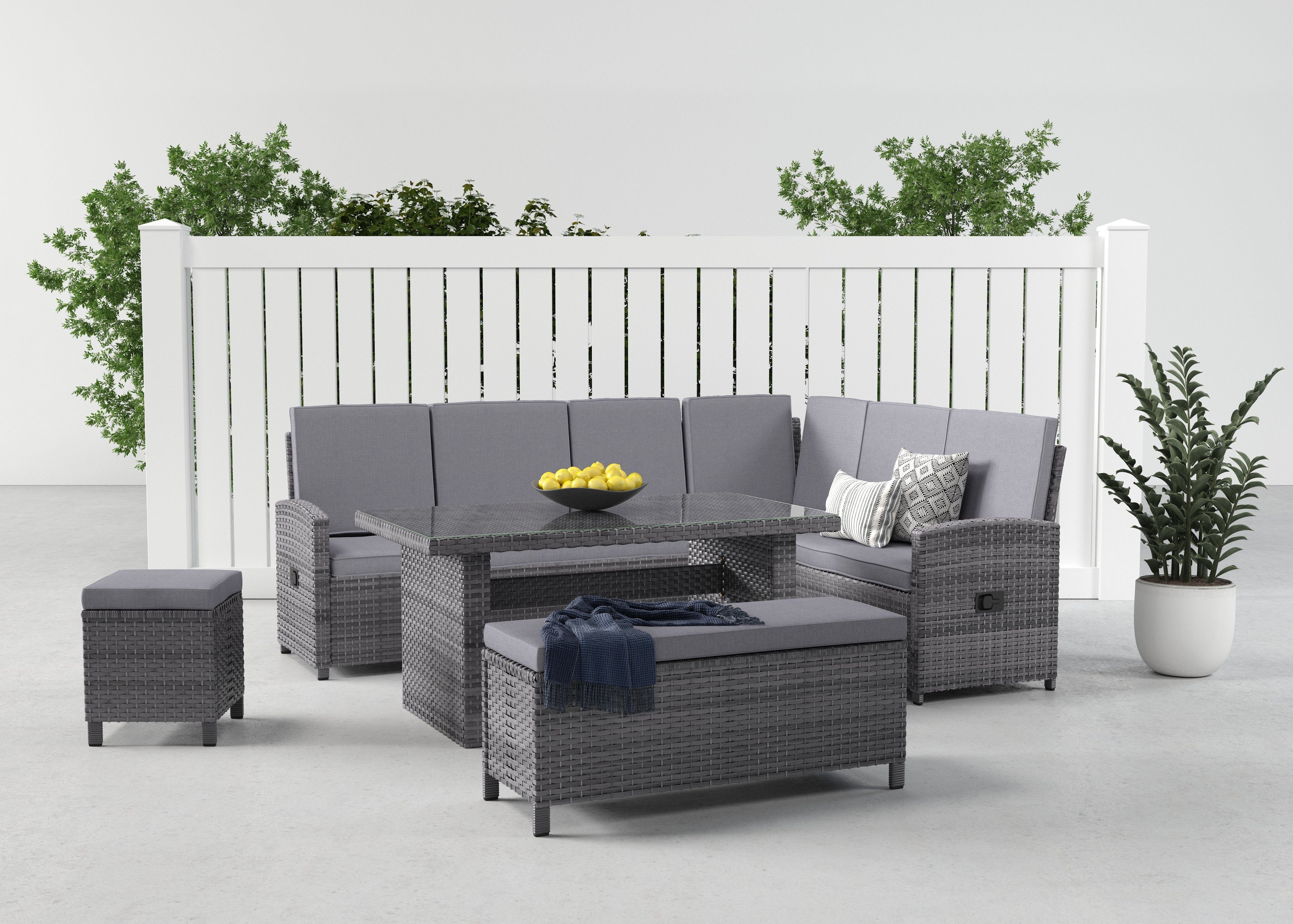 KONIFERA Gartenlounge-Set "Paris", (Set, 17 tlg., 2x 3er Bank, 1x Sitzbank, günstig online kaufen