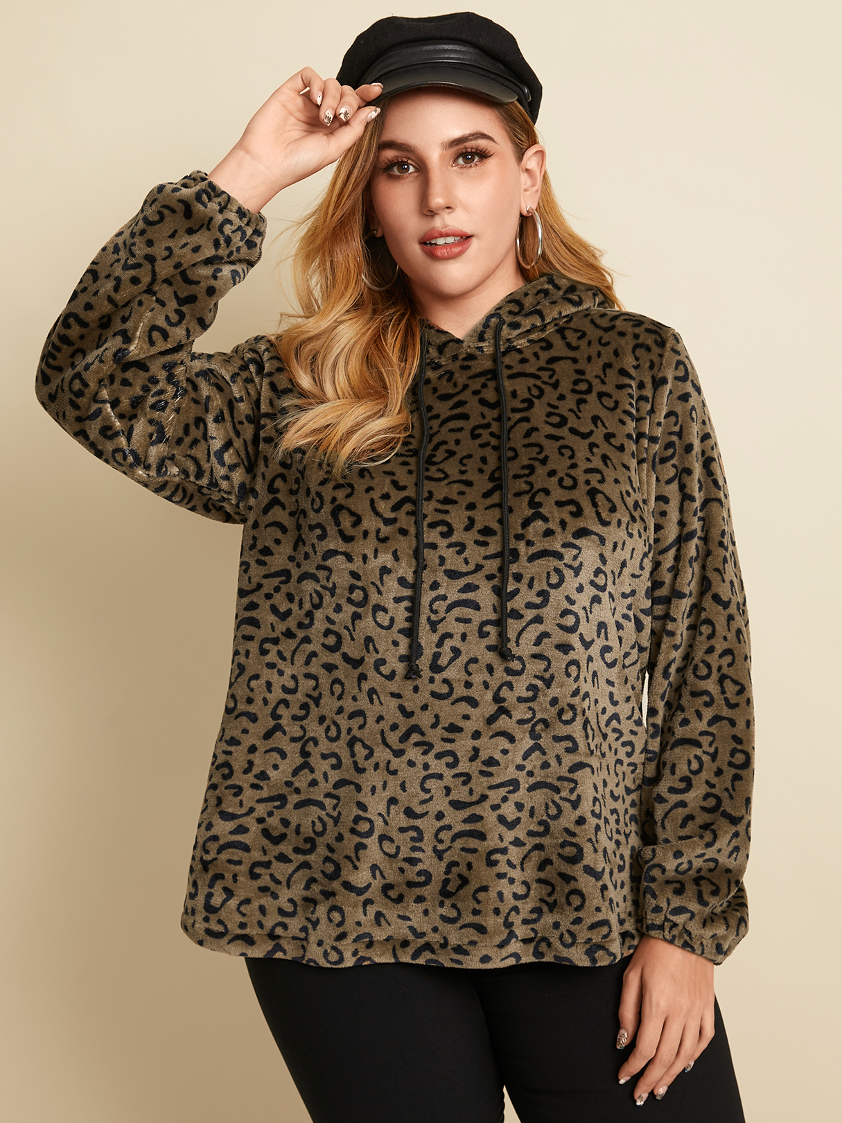 YOINS Plus Größe Pullover Leopard Kapuzen Design Langarm Sweatshirt günstig online kaufen