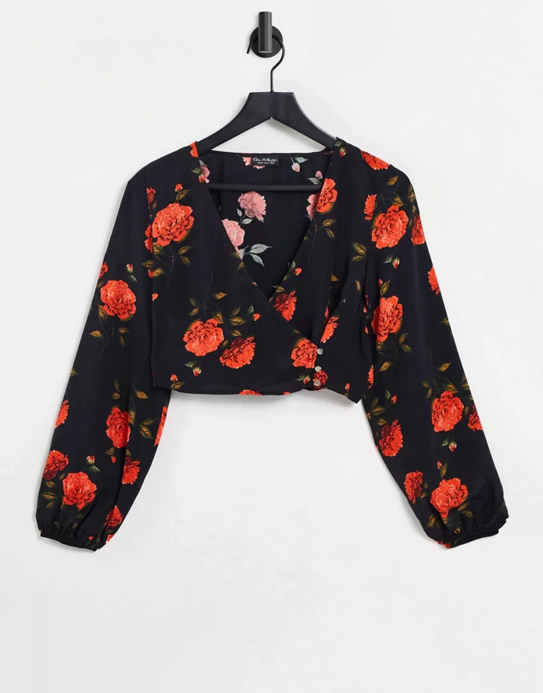 Miss Selfridge – Wickelbluse mit Blumenmuster-Schwarz günstig online kaufen