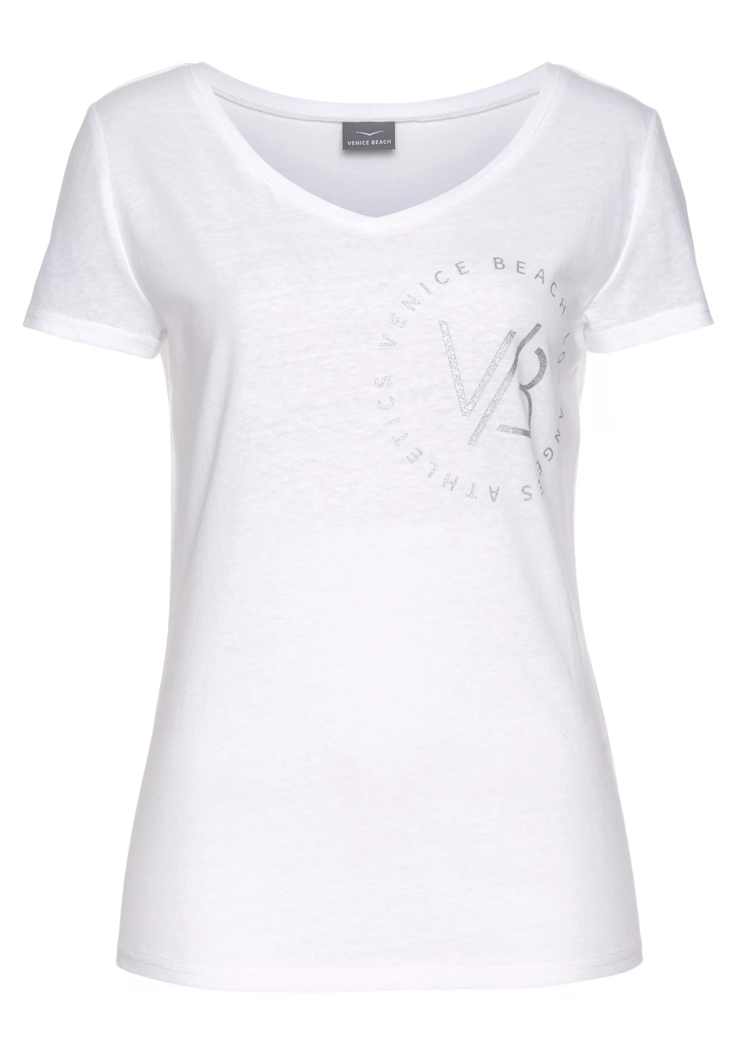 Venice Beach V-Shirt mit Logoprint, T-Shirt, Kurzarmshirt aus Baumwoll-Mix, günstig online kaufen