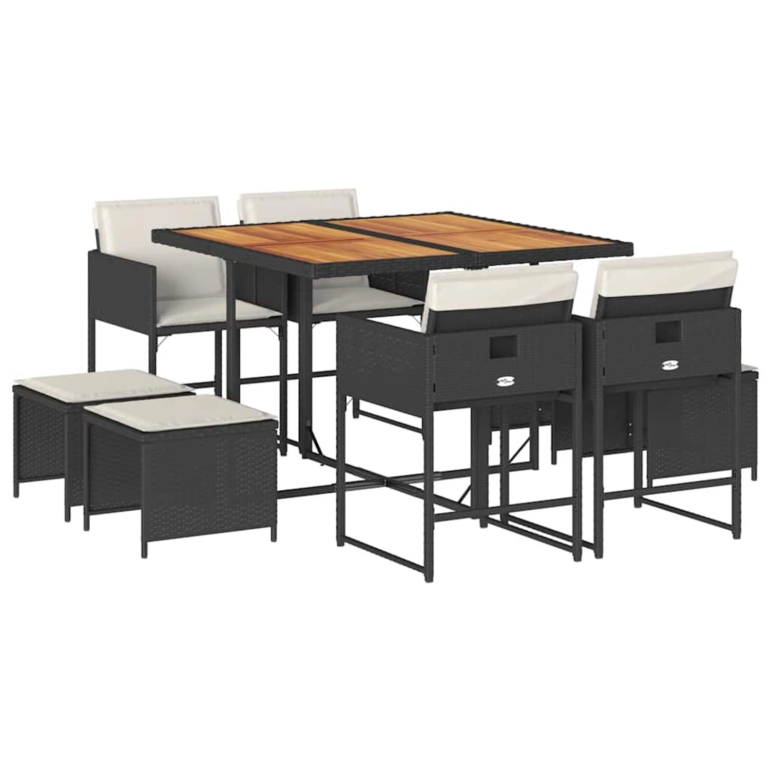 vidaXL 9-Tlg Garten-Essgruppe mit Kissen Schwarz Poly Rattan 3211323 günstig online kaufen