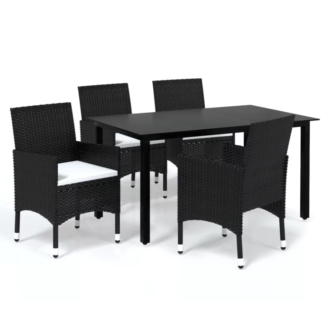 5-tlg. Garten-essgruppe Mit Kissen Poly Rattan Schwarz günstig online kaufen