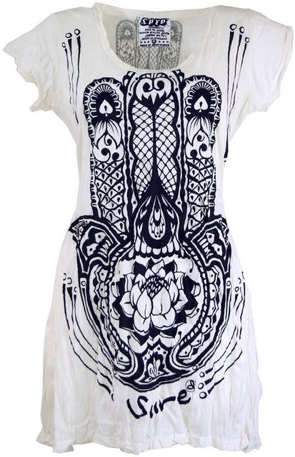 Guru-Shop T-Shirt Sure Long Shirt, Minikleid Fatimas Hand - weiß Goa Style, günstig online kaufen