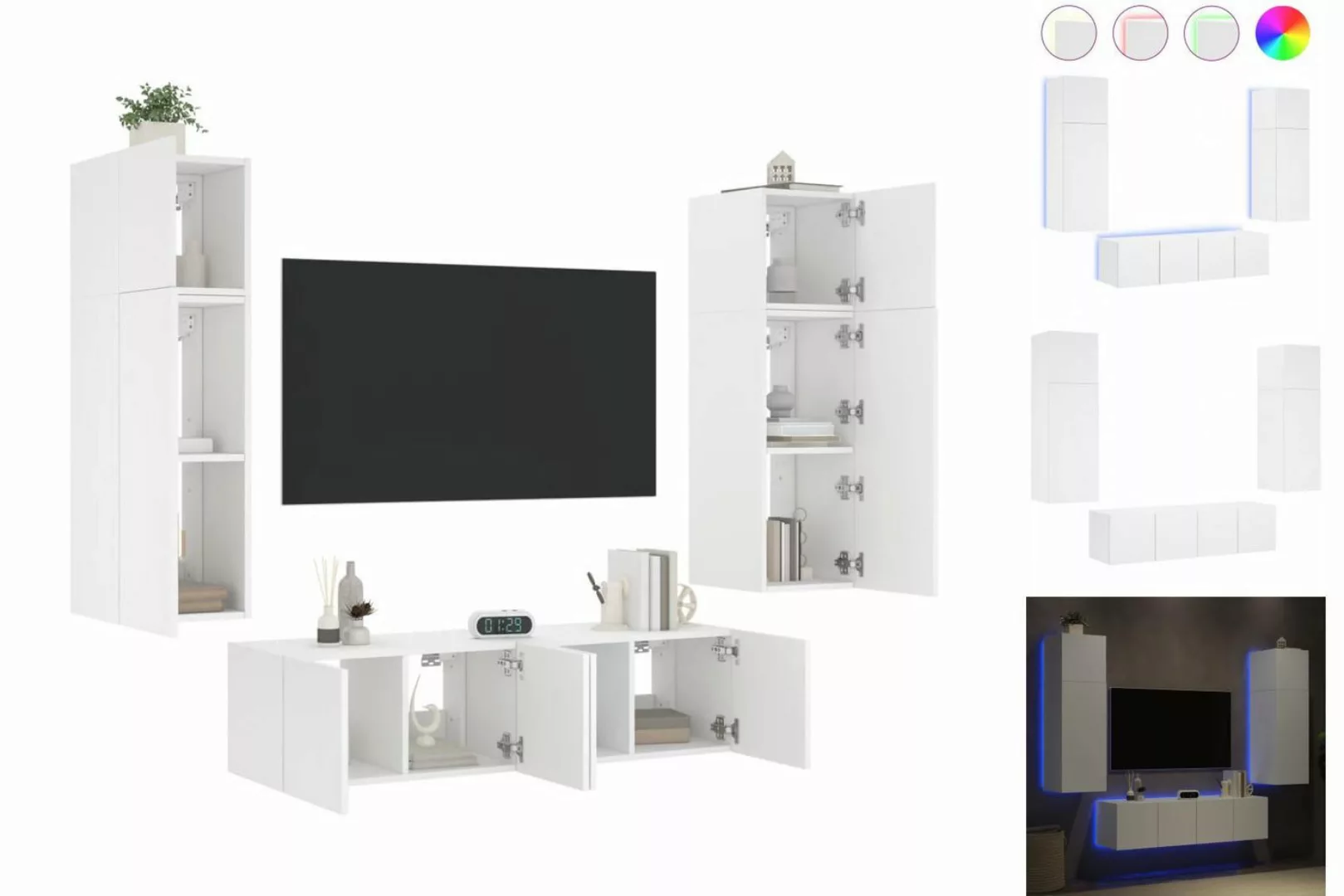 vidaXL TV-Schrank 6-tlg Wohnwand mit LED-Beleuchtung Weiß Spanplatte günstig online kaufen