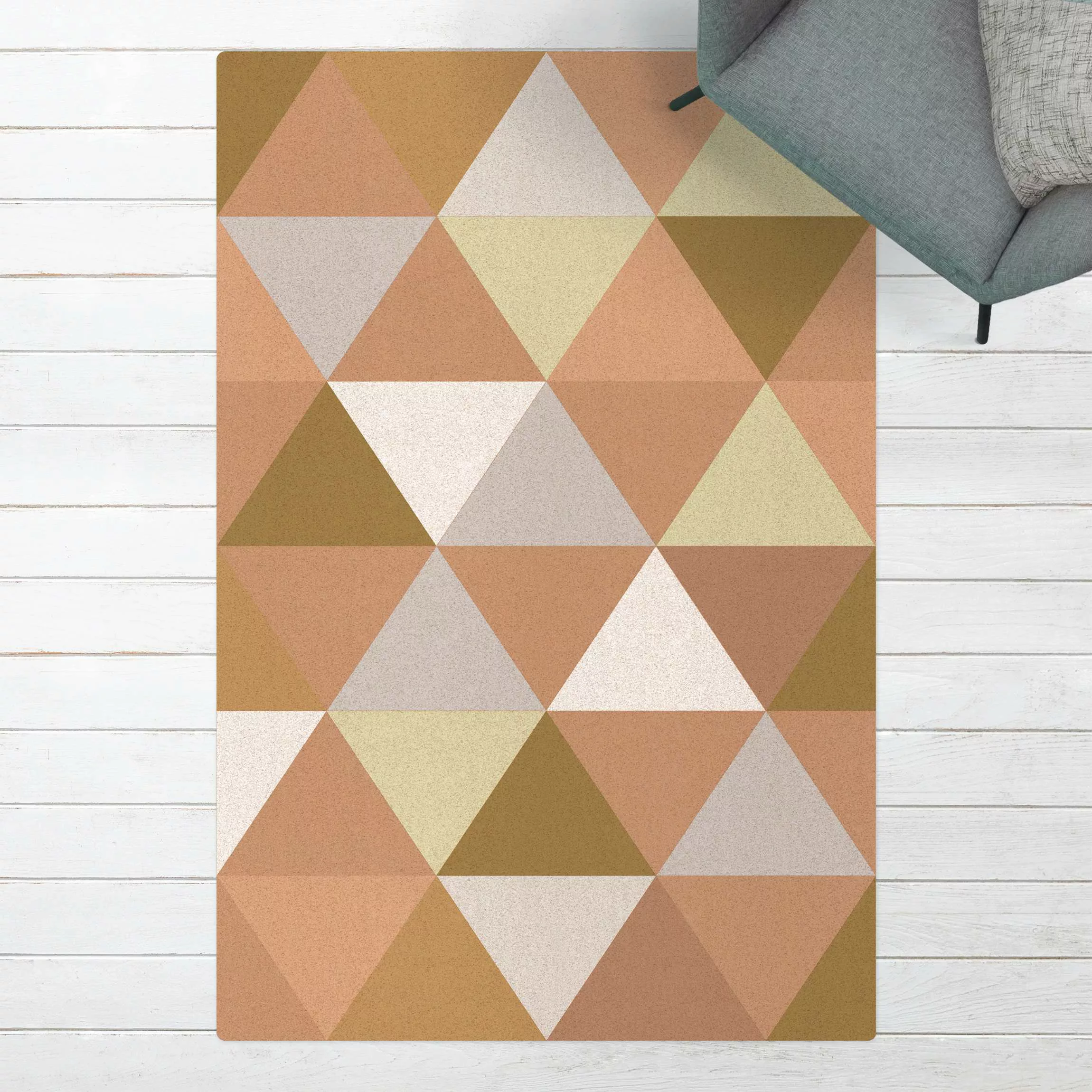 Kork-Teppich Geometrisches Muster gekippte Dreiecke Grün günstig online kaufen