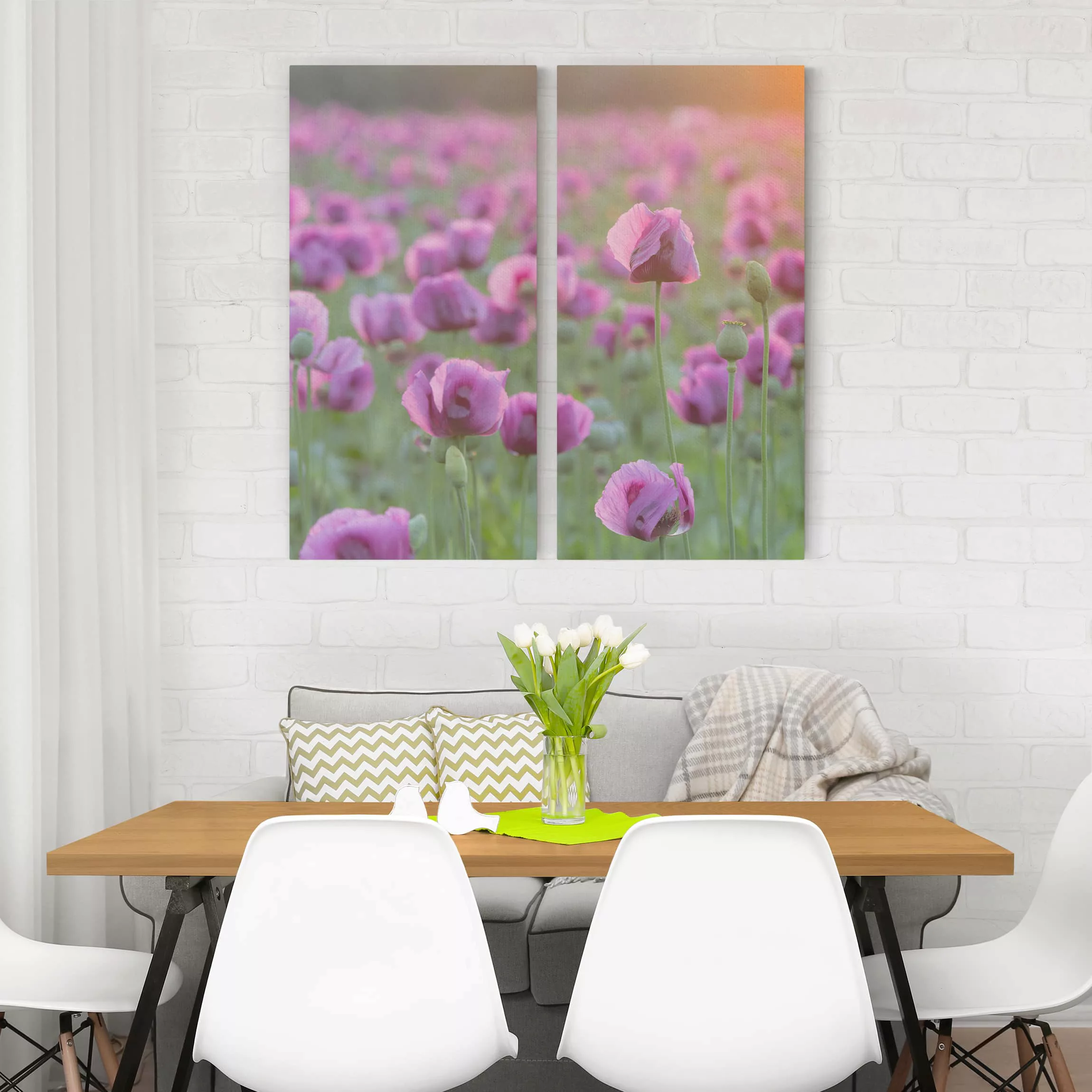2-teiliges Leinwandbild Blumen - Quadrat Violette Schlafmohn Blumenwiese im günstig online kaufen