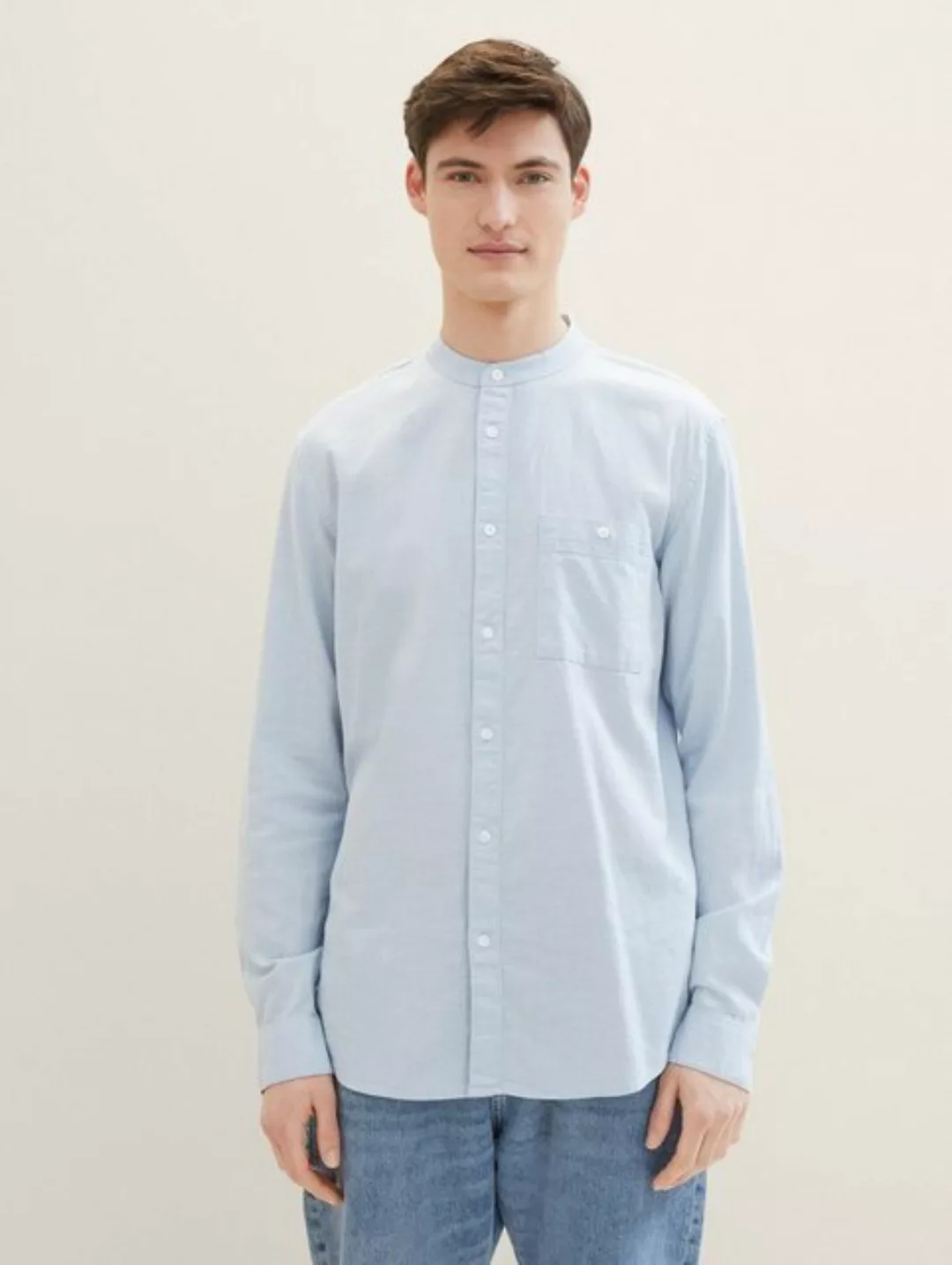 TOM TAILOR Denim Langarmhemd mit Stehkragen und Knopfleiste günstig online kaufen