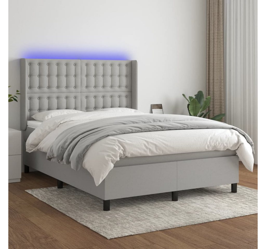 vidaXL Boxspringbett Boxspringbett mit Matratze LED Hellgrau 140x200 cm Sto günstig online kaufen