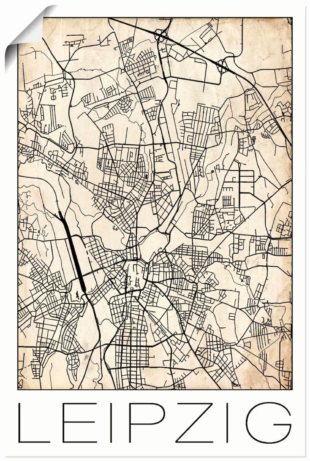 Artland Wandbild "Retro Karte Leipzig Deutschland Grunge", Deutschland, (1 günstig online kaufen