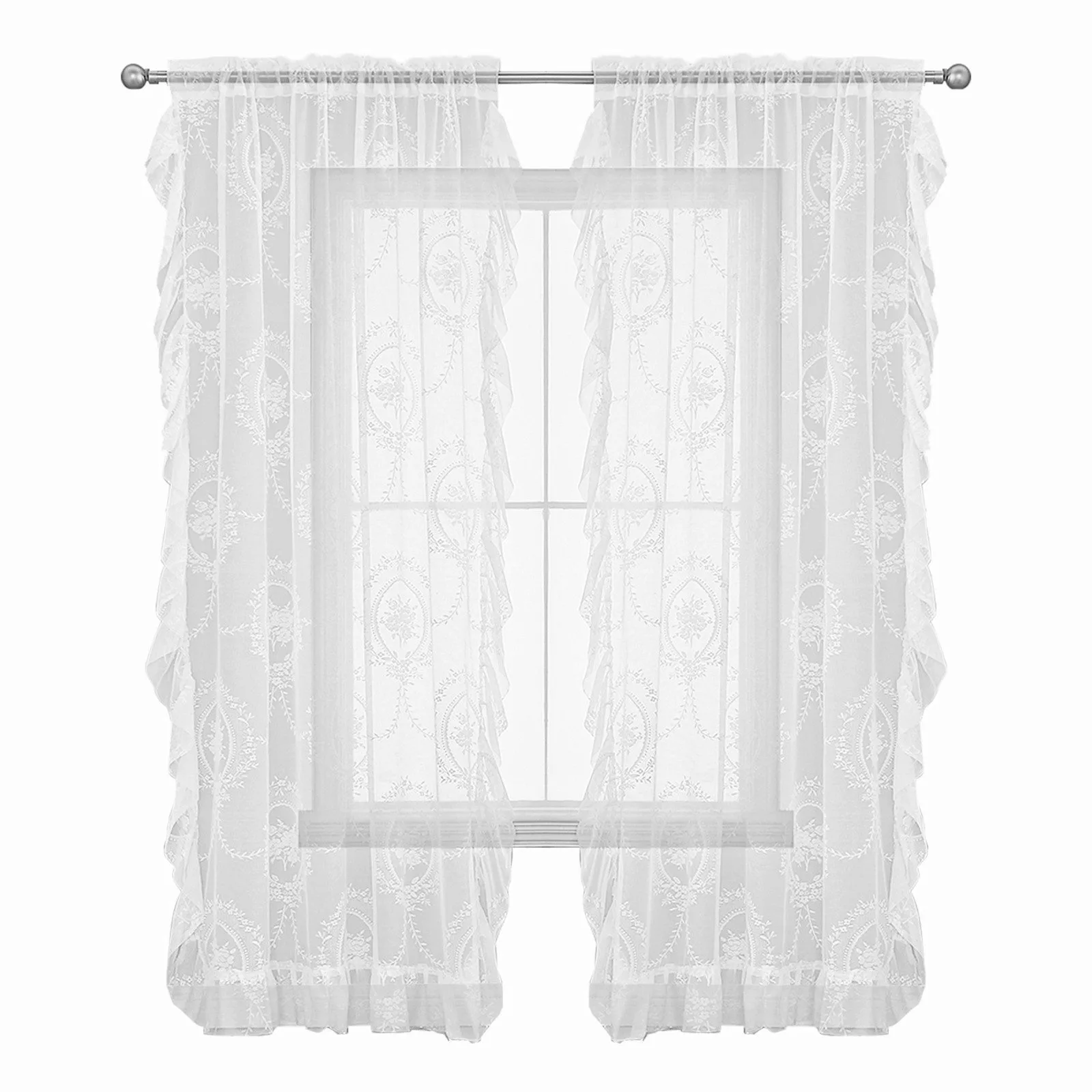 Rosnek Vorhang Transparent, Floral, Spitze Rüschen, günstig online kaufen