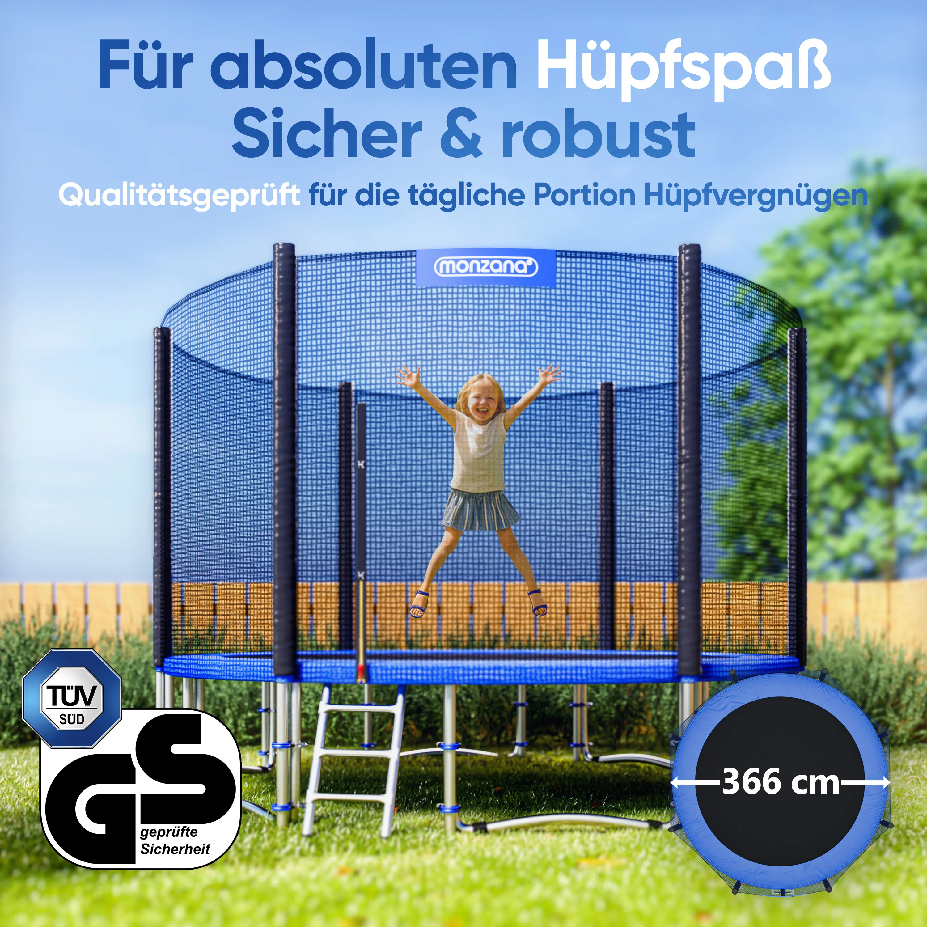 Trampolin Ø366cm inkl Sicherheitsnetz TÜV SÜD GS günstig online kaufen
