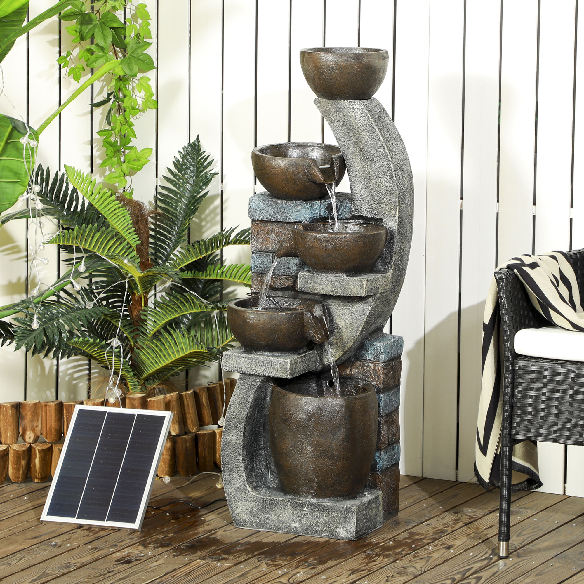 Outsunny Gartenbrunnen, Solar Springbrunnen, Zierbrunnen mit LED-Beleuchtun günstig online kaufen
