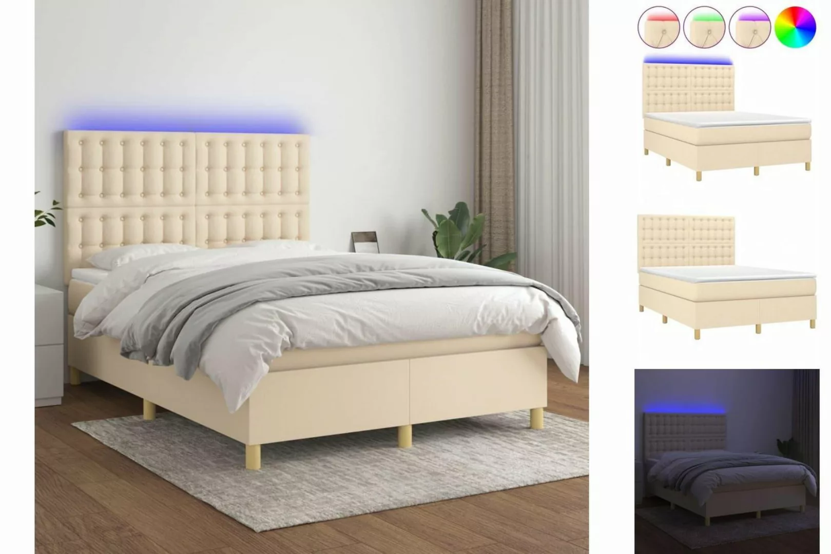 vidaXL Boxspringbett Bett Boxspringbett mit Matratze & Topper & LED (140 x günstig online kaufen