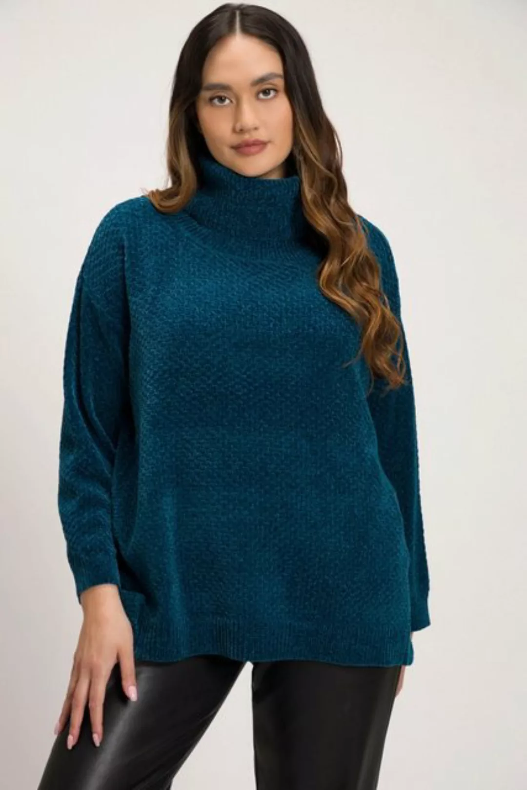 Ulla Popken Longpullover Chenille-Pullover Oversized Stehkragen Langarm günstig online kaufen