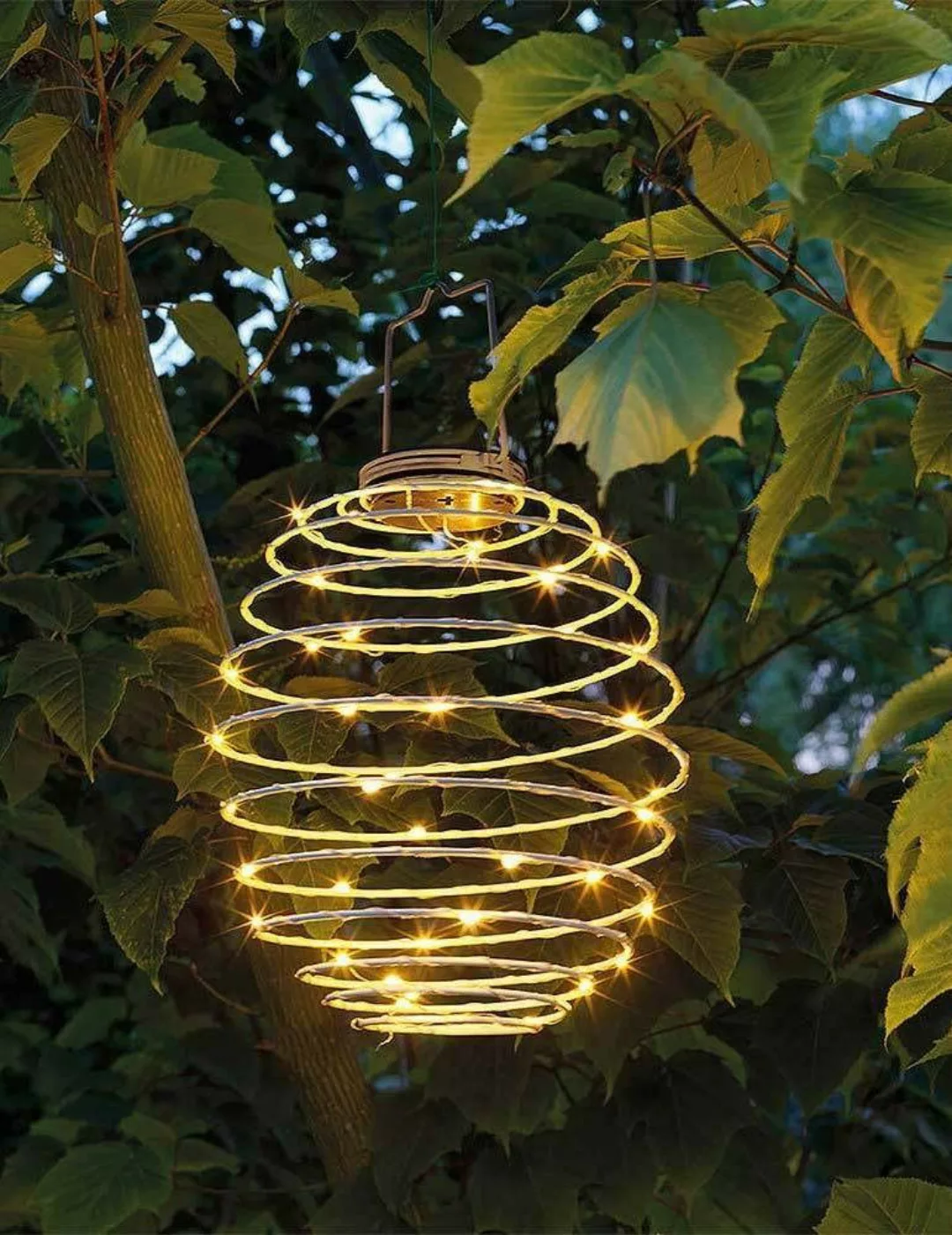 LED Lampion Solar Metall Spirale Weiß Laterne zum Aufhängen Warmweiß 16cm günstig online kaufen